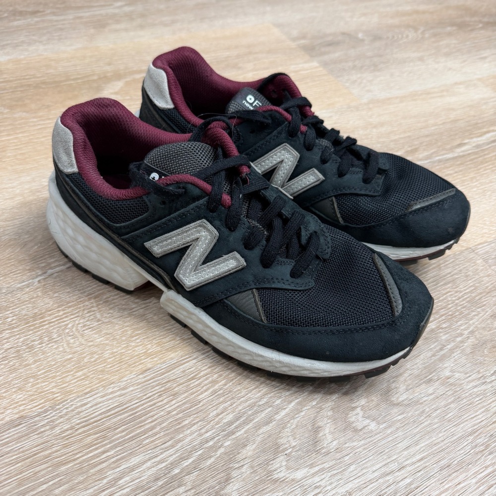New Balance FIGS 574 Sport Mens 7 Black Burgundy Suede Sneakers MS574FGE